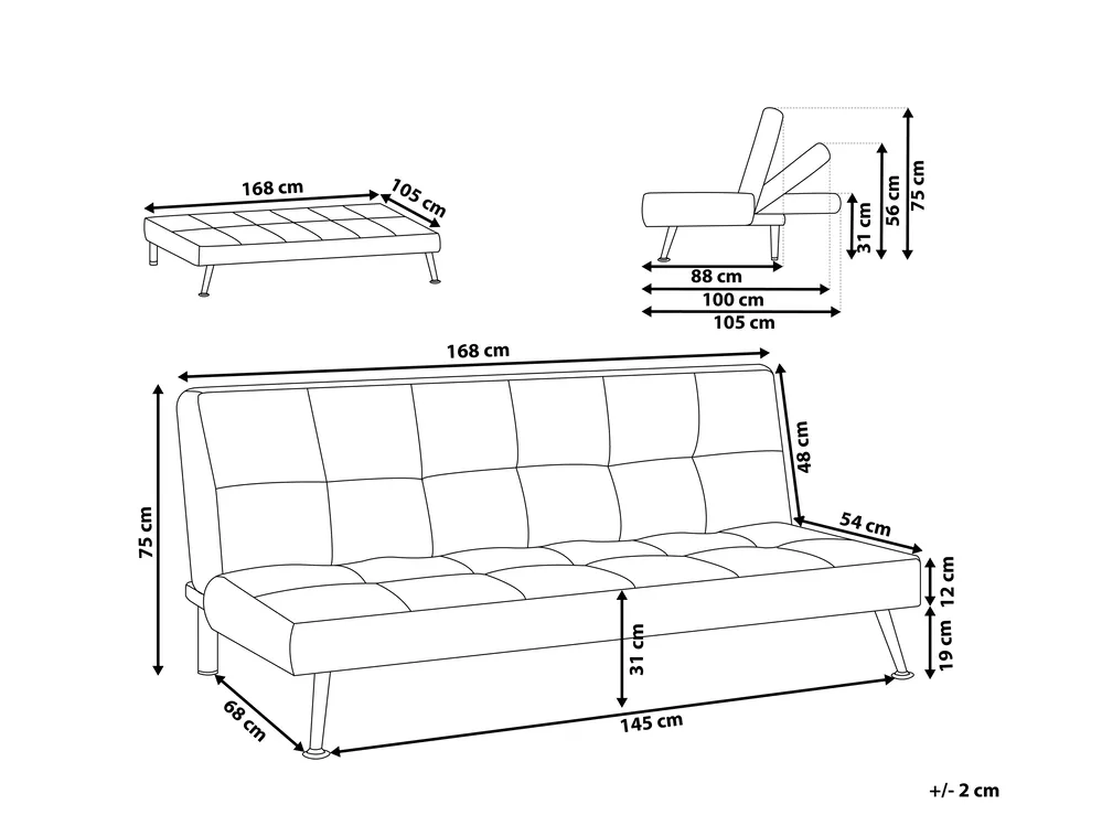 Sofa Bed 3 Seater HASLE Fabric Dark Grey_951989