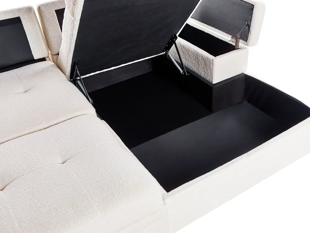 Eckschlafsofa 3-Sitzer HRISEY mit Stauraum Bouclé Weiß linksseitig_1018595