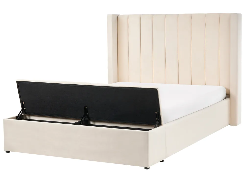 Bett mit Stauraumbank NOYERS Samtstoff Cremeweiß 140 x 200 cm