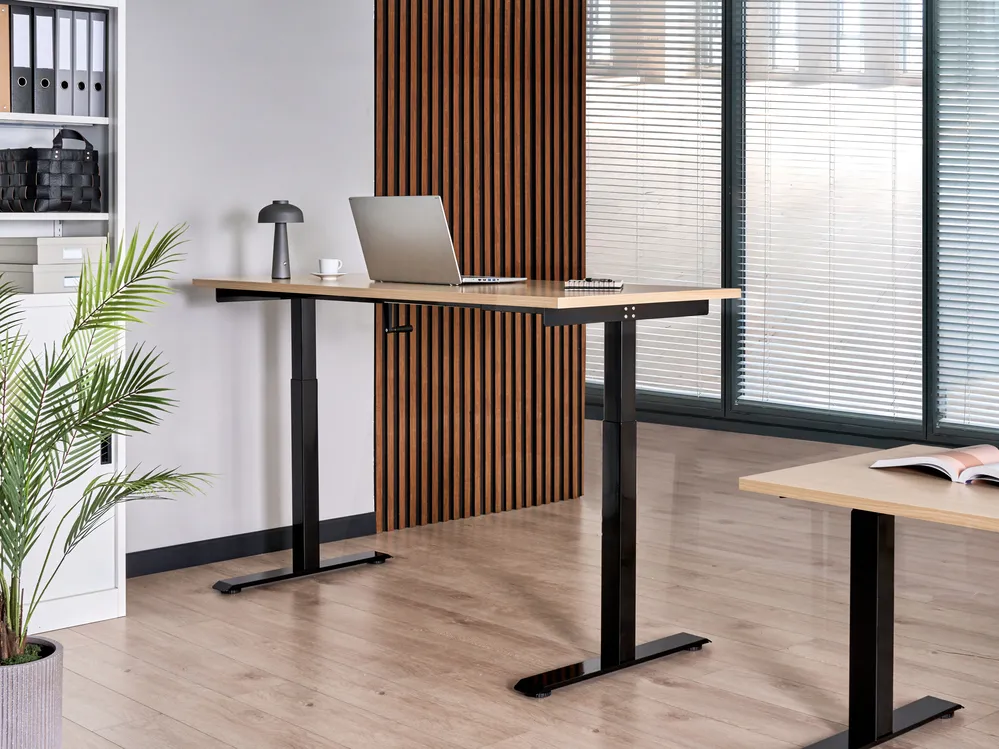 Schreibtisch manuell höhenverstellbar DESTINES 160 cm 72 cm Schwarz / Hellbraun_1000549
