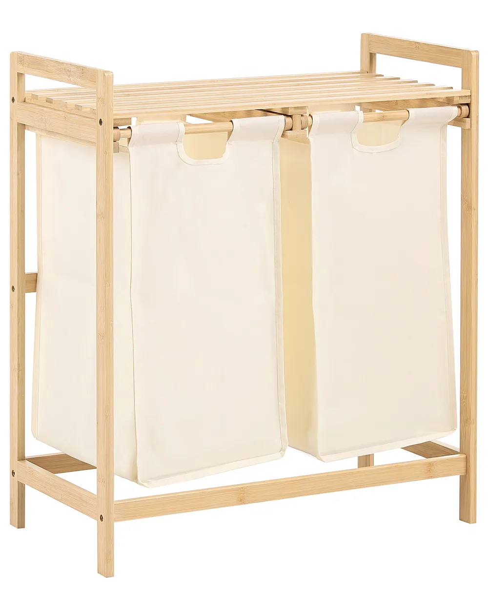 Set of 2 Laundry Baskets with Shelf AZUFRERA Bamboo Light Brown/ White 70 L