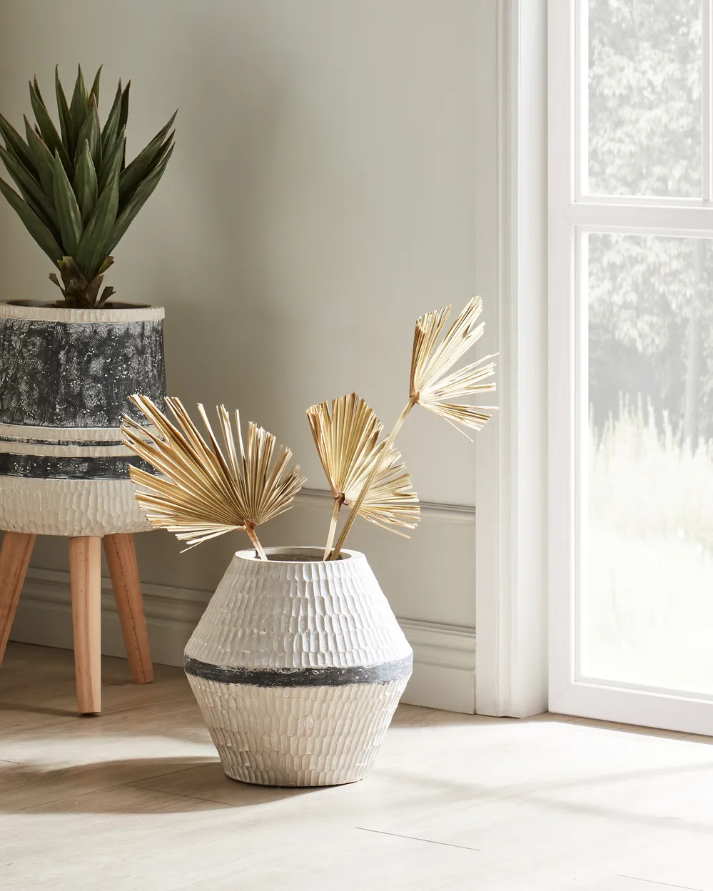 Blumenvase ARUNCUS 30 cm Keramik Beige