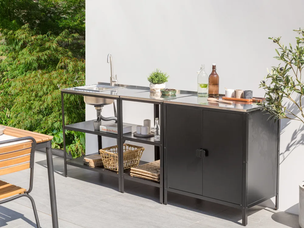 Outdoor-Küche 3er Set mit Spüle VILAMA Schwarz Metall