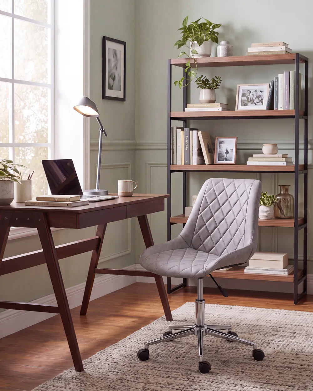 Desk Chair MARIBEL Faux Leather Light Grey_1145705