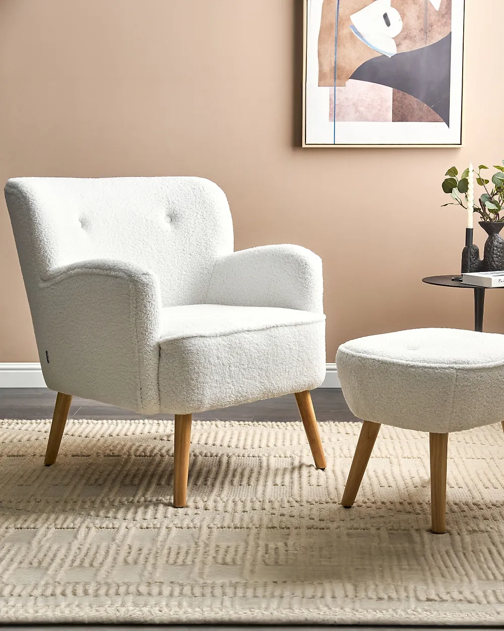 Sessel TUMBA mit Fußstütze Bouclé Weiß_1184630