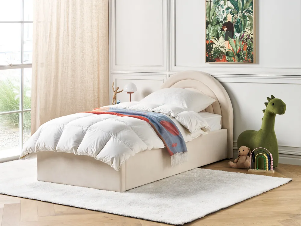 Kinderbett mit Stauraum ANET Samtstoff Beige 90 x 200 cm