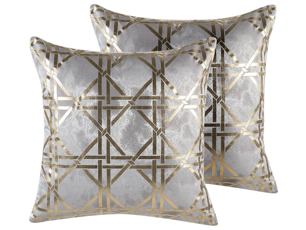Komplet 2 okrasnih blazin CASSIA 45 x 45 cm Siva geometrijski vzorec