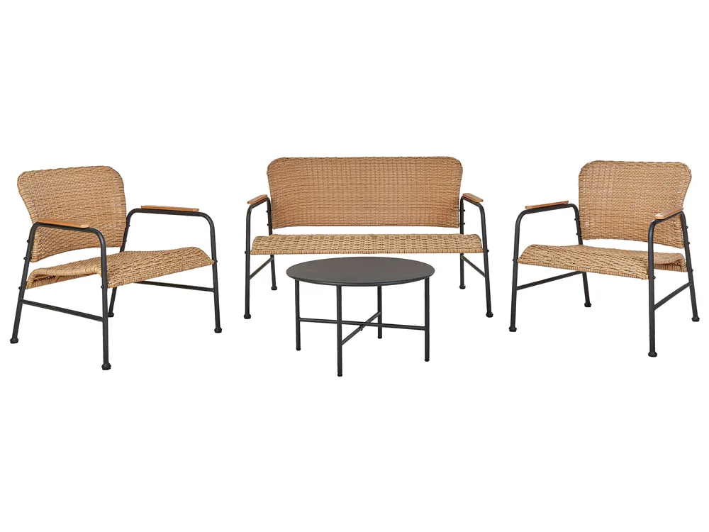 Lounge Set mit Tisch 4-Sitzer OFANTO Polyrattan Naturfarben