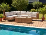Garten Ecksofa mit Tisch 6-Sitzer OMEGANA modular Polyrattan Hellbeige_1040938