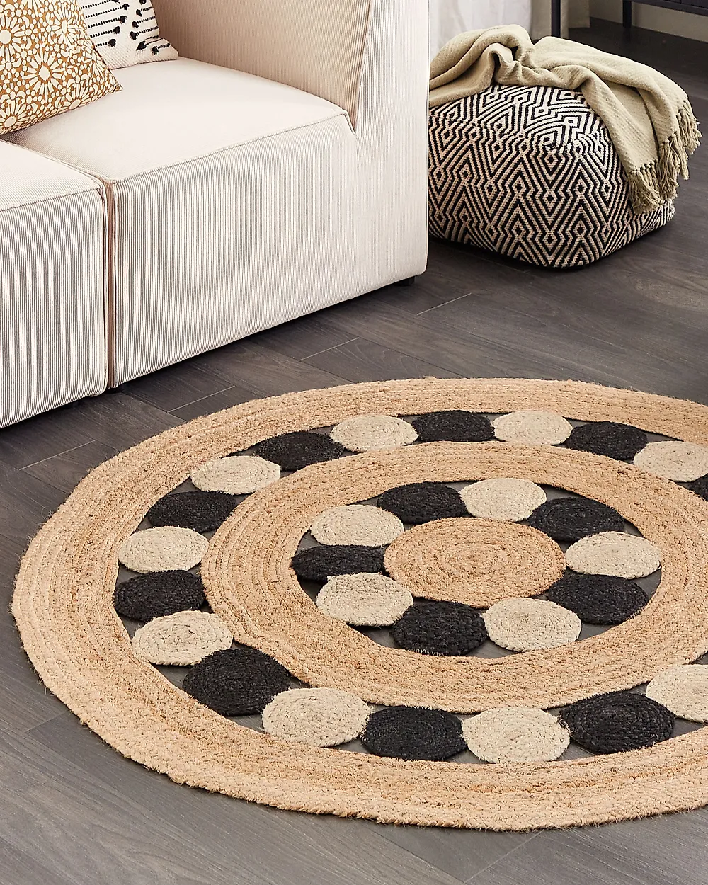 Rug HOVIT Black ø 140 cm Jute_1187590