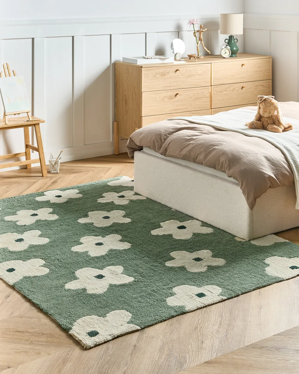 Kinderteppich aus Baumwolle mit Blumenmuster 140 x 200 cm Grün MOKHVA