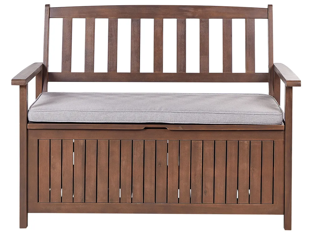 Gartenbank mit Auflage SOVANA 120 cm mit Stauraum Akazienholz Hellgrau