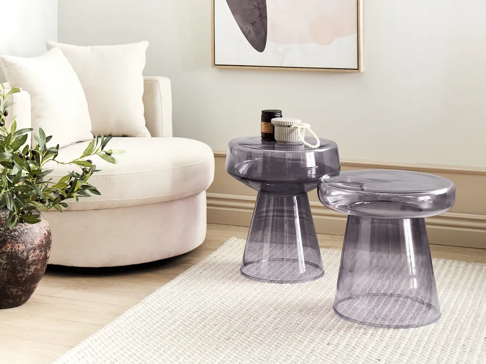 Beistelltisch 2er Set LAGUNA/CALDERA Glas Grau
