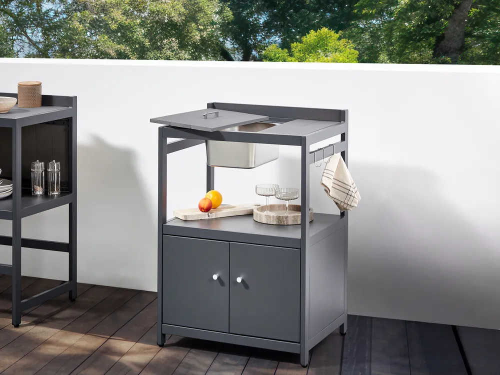 Outdoor Kitchen Set with Sink ORTISEI Graphite Grey Metal_934816