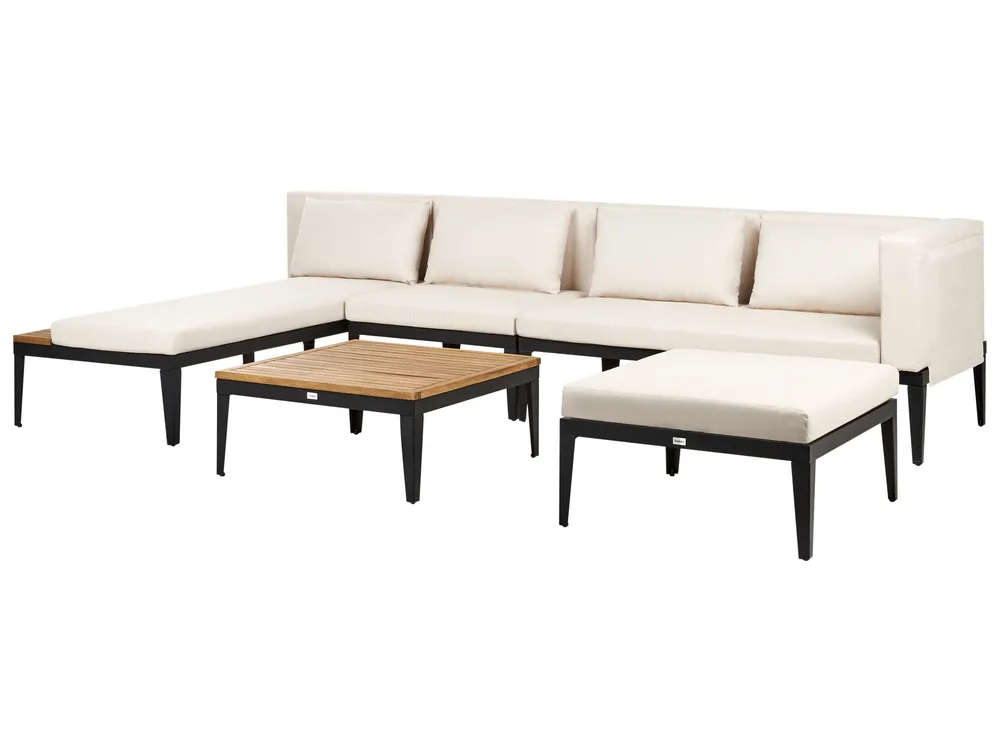 Garden Lounge Set with Table and Ottoman 4 Seater BRACCIANO Certified Acacia Wood Light Beige Right Hand_955526