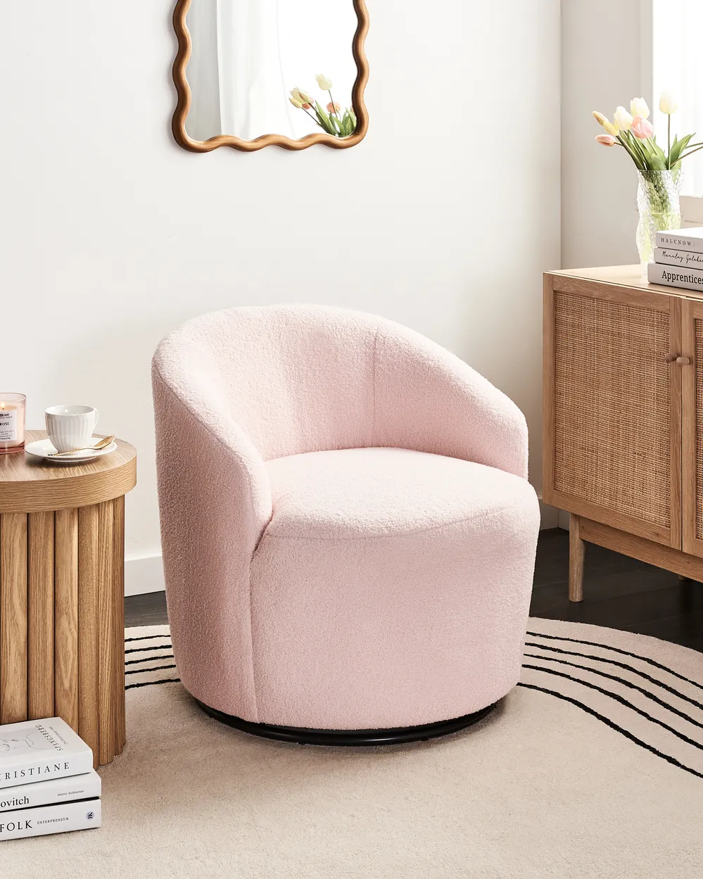 Drehsessel DAVIK Bouclé Pastellrosa