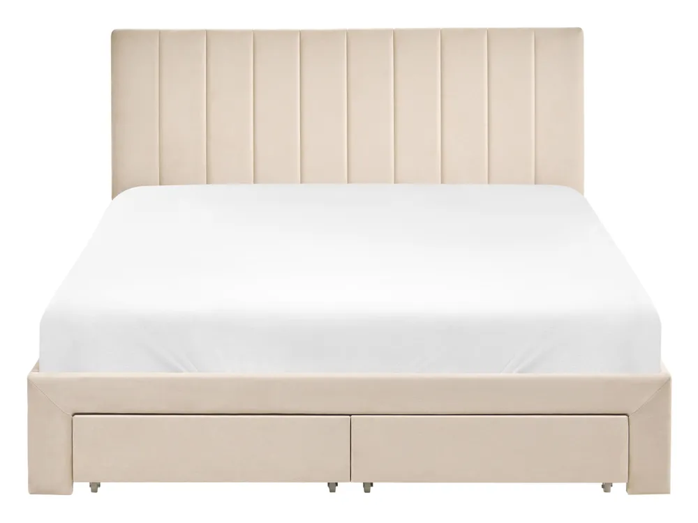 Bed with Storage Drawers LONZAC Velvet Beige 140 x 200 cm (EU Double)_1014631