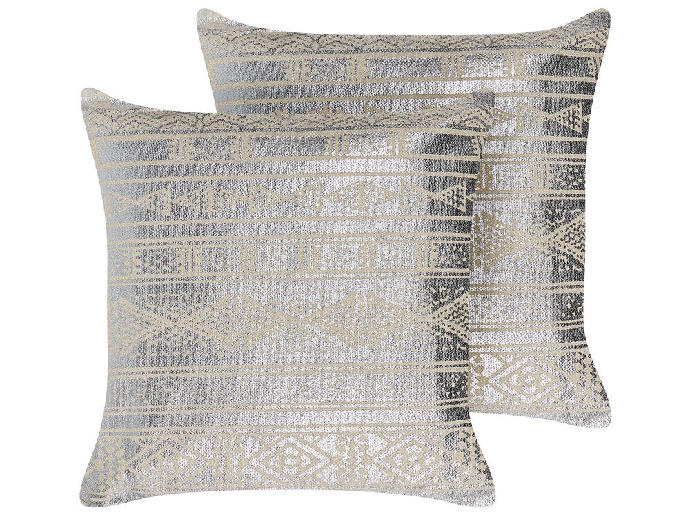 Dekokissen 2er Set OUJDA 50 x 50 cm Baumwolle Silber Geometrisches Muster