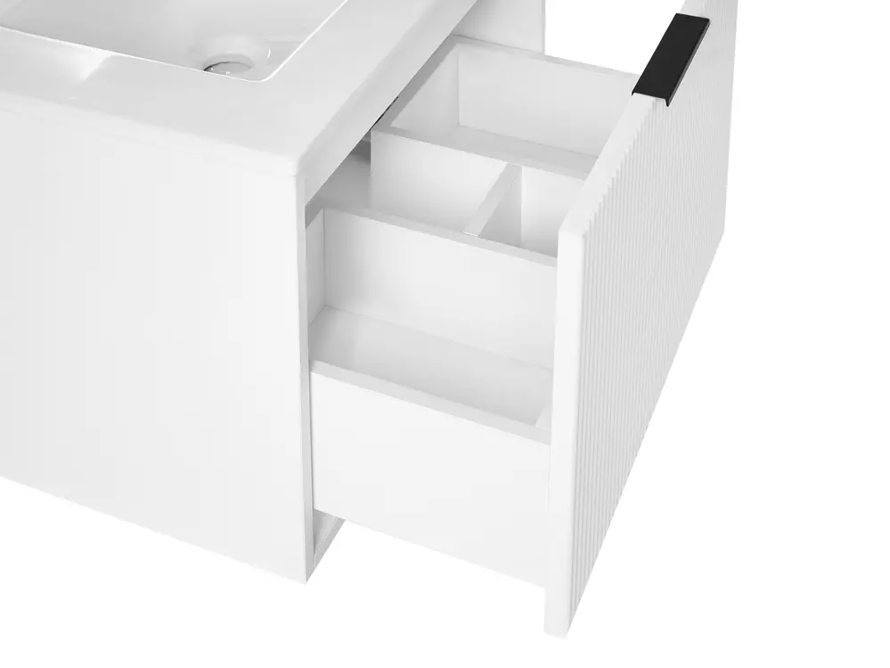 Wandmontierter Waschbeckenunterschrank mit Waschbecken mit schwarzem Griff TILCARA Weiß_1005979