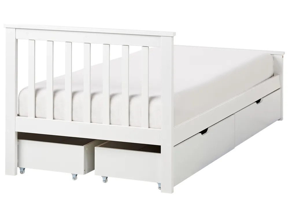 Bett mit 4 Schubladen OLENDON Kiefernholz Weiß 90 x 200 cm_954557