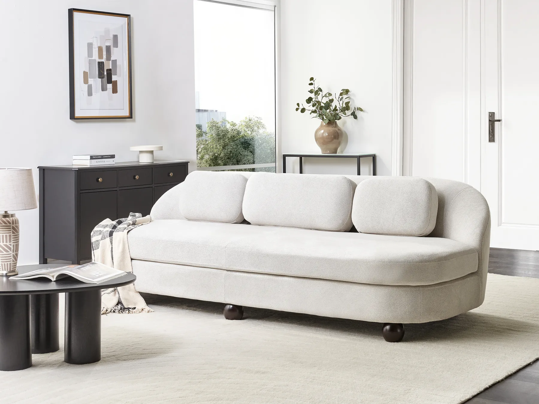 Sofa 3-Sitzer FANSEN mit Kissen Stoff Cremeweiß_950818