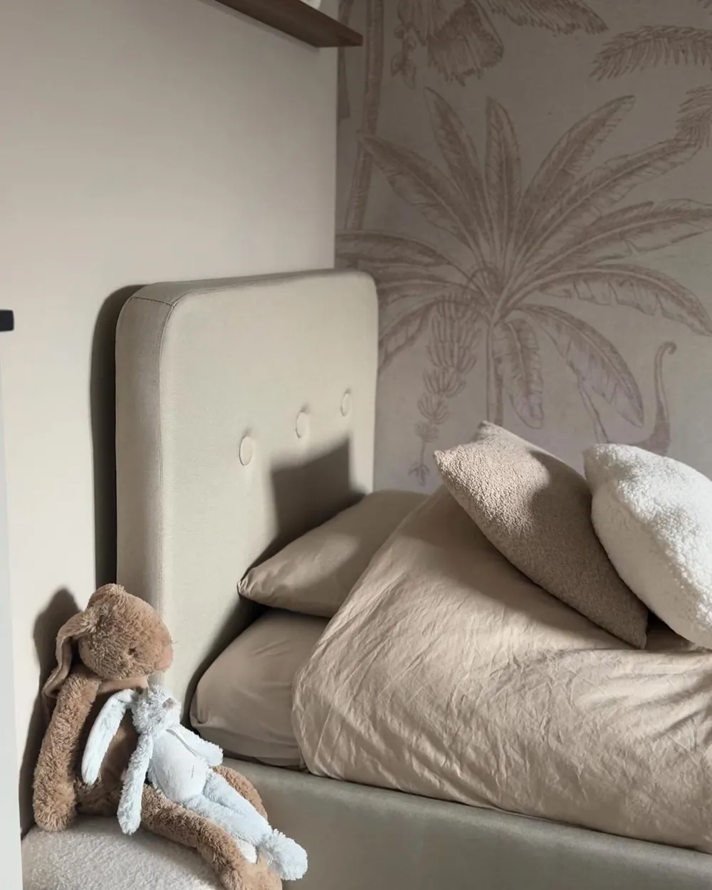 Bed Faux Linen RENNES 90 x 200 cm (EU Single) Light Beige_961626