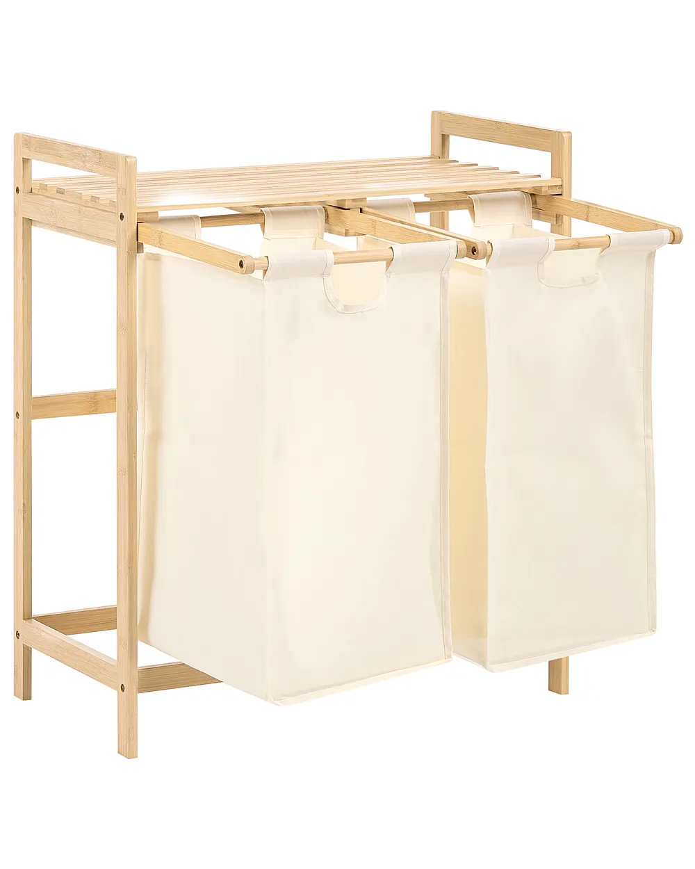 Set of 2 Laundry Baskets with Shelf AZUFRERA Bamboo Light Brown/ White 70 L_1144518