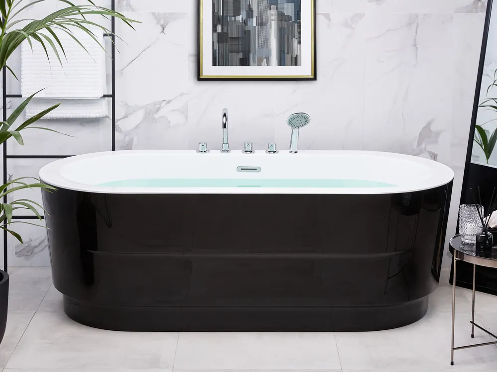 Freistehende Badewanne EMPRESA 170 x 80 cm mit Armaturen Schwarz