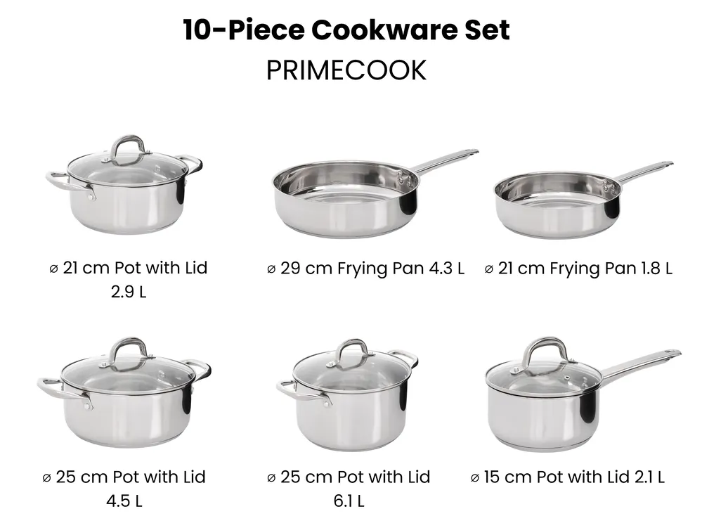 10 Piece Cookware Set PRIMECOOK Stainless Steel Silver_1051154