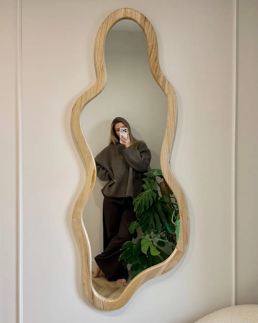 Wall Mirror MONTVALEN 59 cm 150 cm Paulownia Wood Light Brown_1185008