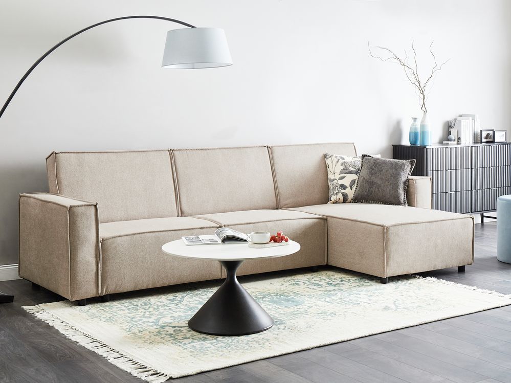 Ugaona sofa na razvlačenje ROMEDAL II Tkanina bež lijevoruki