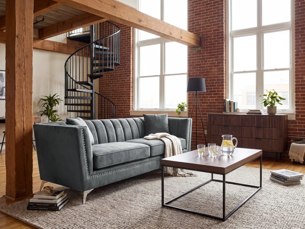 Sofa 3-Sitzer GAULA Samtstoff Grau_1145549