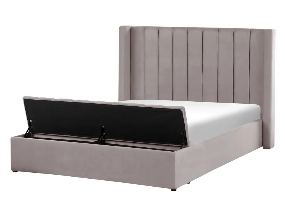 Wasserbett mit Stauraumbank NOYERS Samtstoff Grau 140 x 200 cm