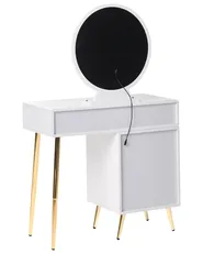 Schminktisch mit Spiegel und Hocker YVES LED Weiß_881921