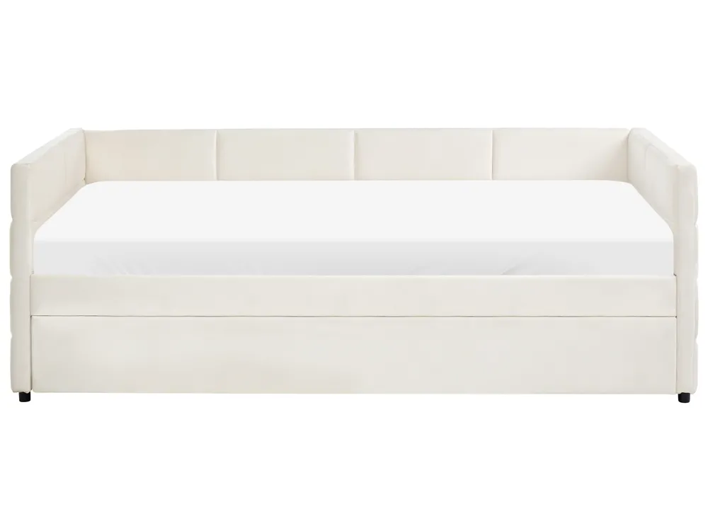 Ausziehbett Samtstoff CHAVONNE 90 x 200 cm Cremeweiß_1069381