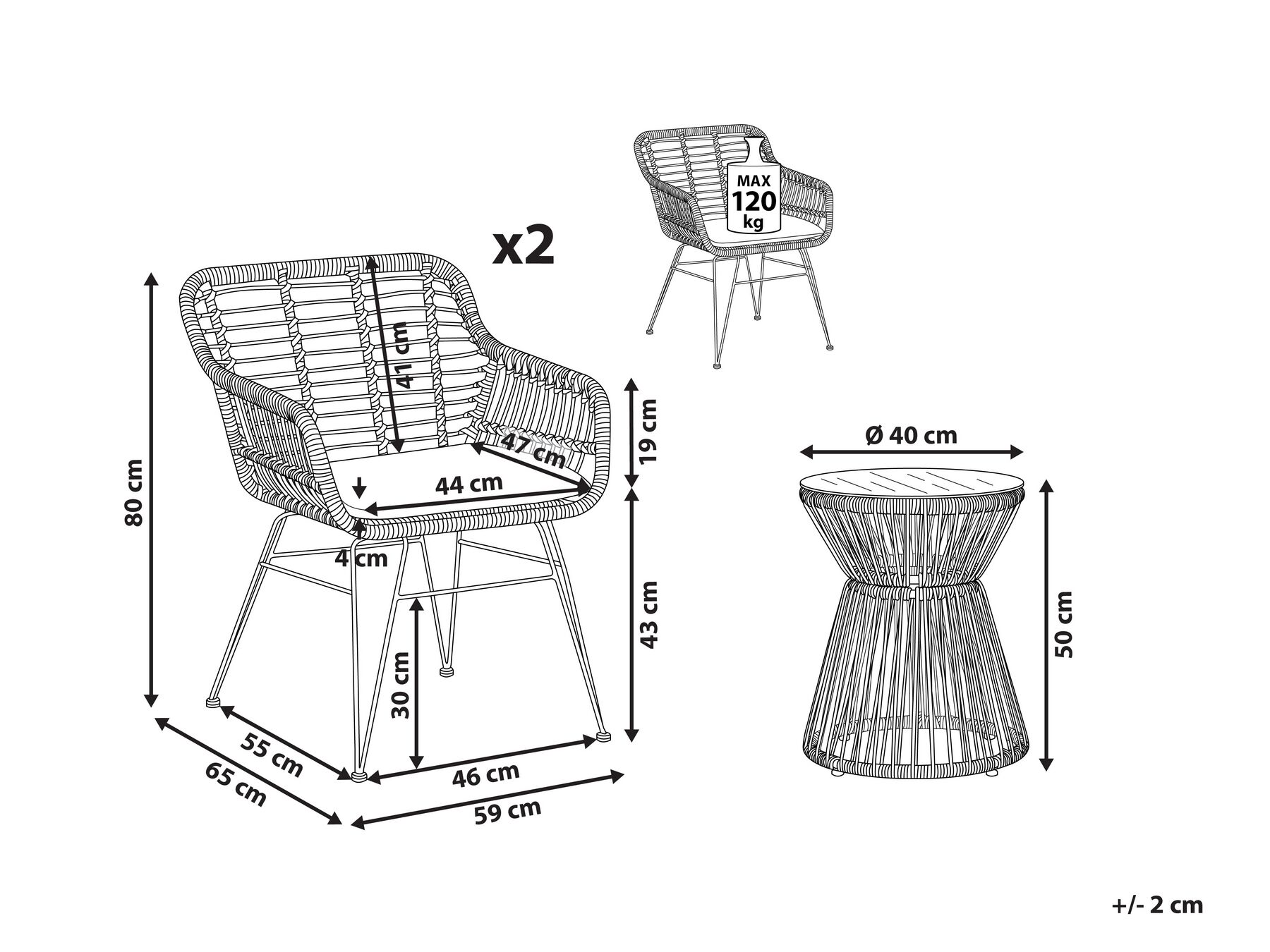 Bistro Set inkl. Kissen TRESTINA Polyrattan Hellbraun_781708