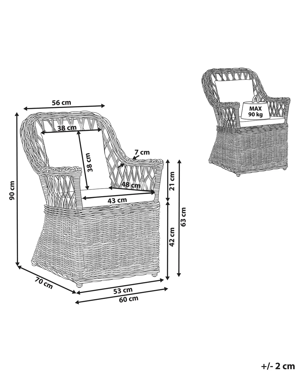 Gartensessel 2er Set mit Auflagen MAROS Rattan Naturfarben_824133