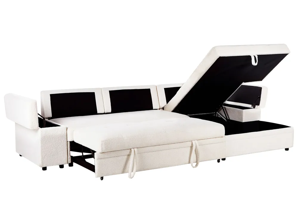 Eckschlafsofa 3-Sitzer HRISEY mit Stauraum Bouclé Weiß linksseitig_956000