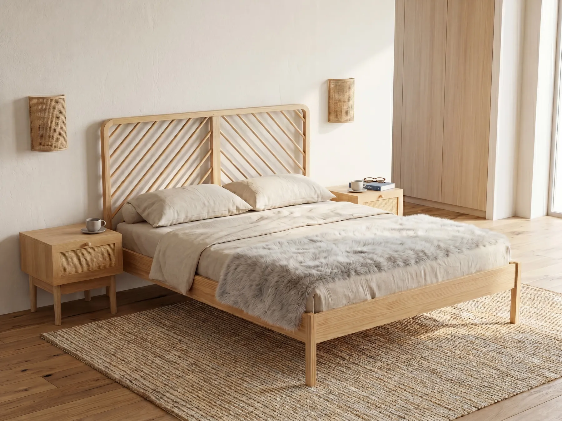 Bed Pine Wood SEPHOS 160 x 200 cm (EU King Size) Light Brown_1079468