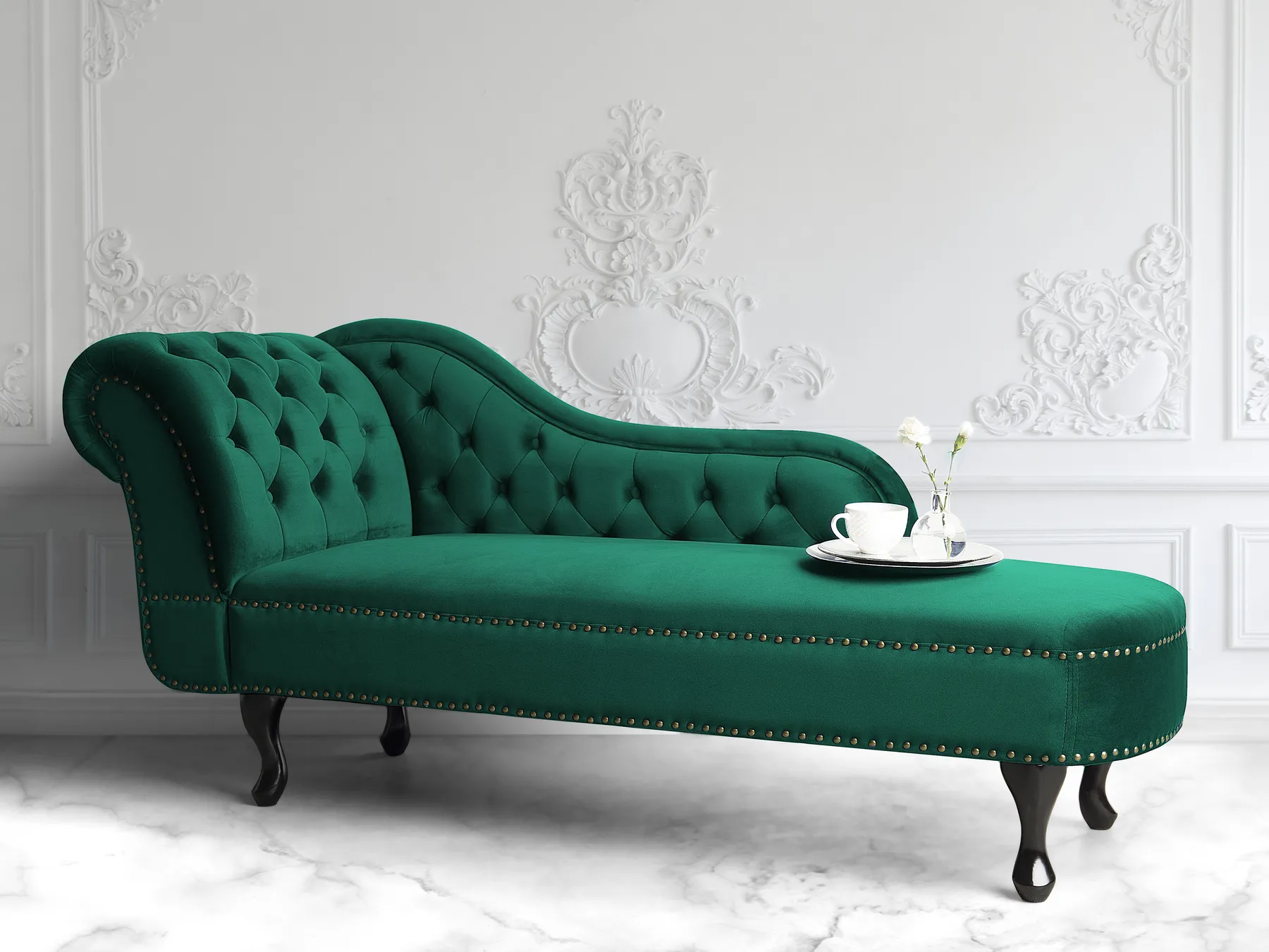 Linksseitige Chaiselongue NIMES Samtstoff Dunkelgrün_805948