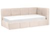 Tagesbett Stoff JACOU 90 x 200 cm mit Stauraum rechtsseitig Hellbeige