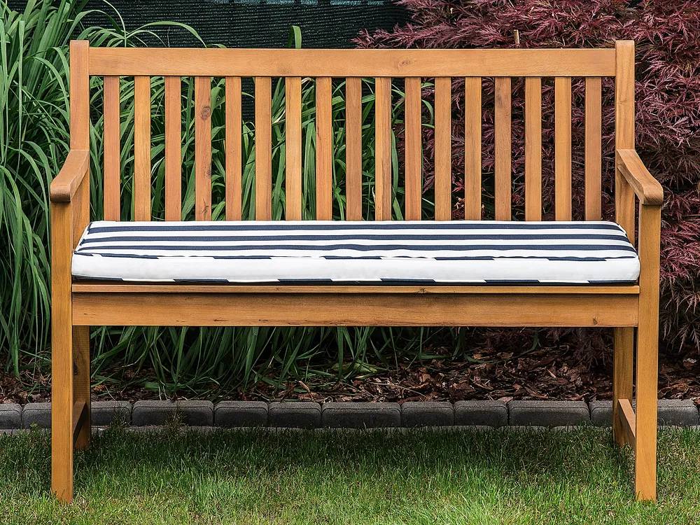 Gartenbank mit Auflage VIVARA 120 cm zertifiziertes Akazienholz Marineblau