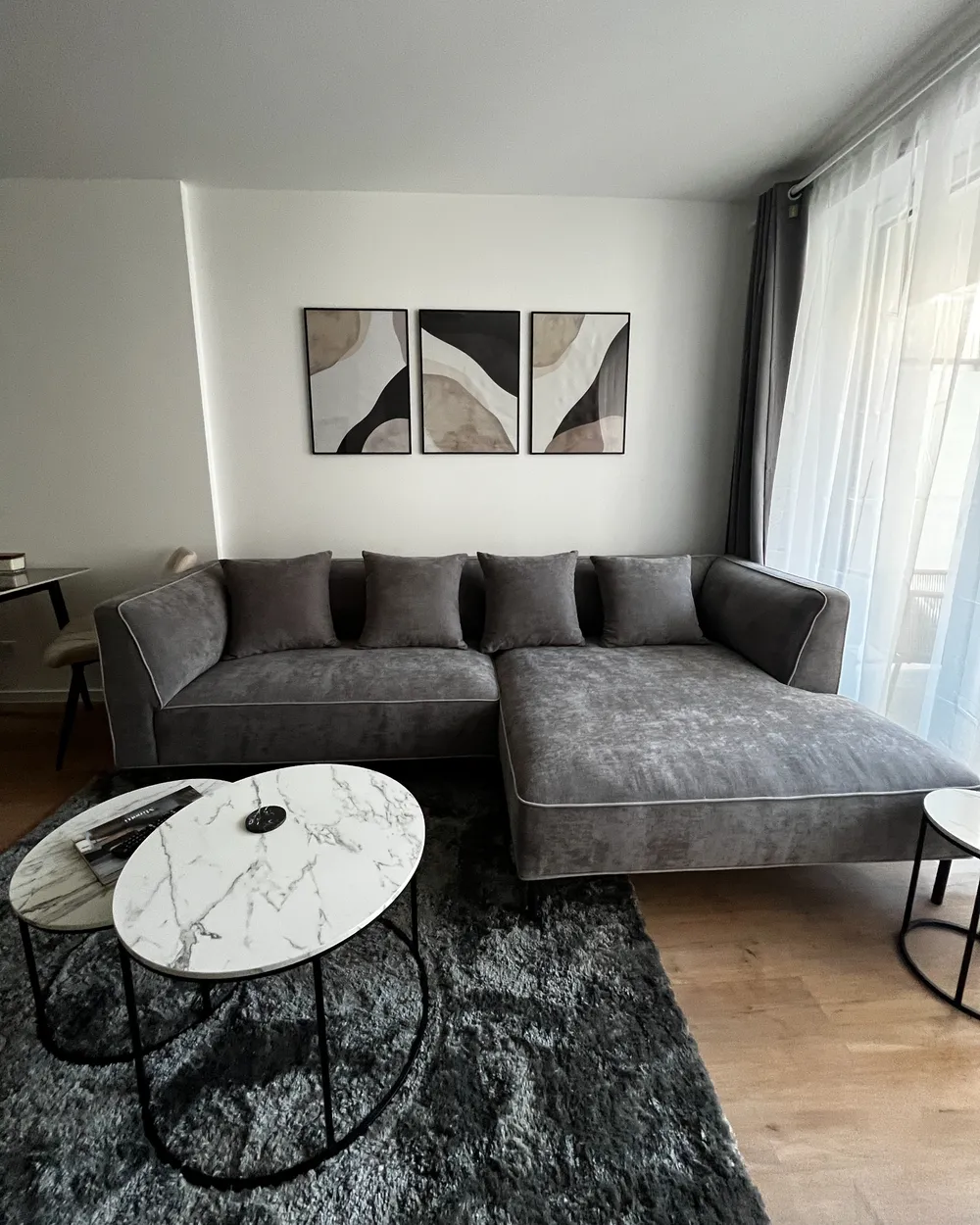 Ecksofa 3-Sitzer SATER Chenillegewebe Taupe linksseitig_1052558
