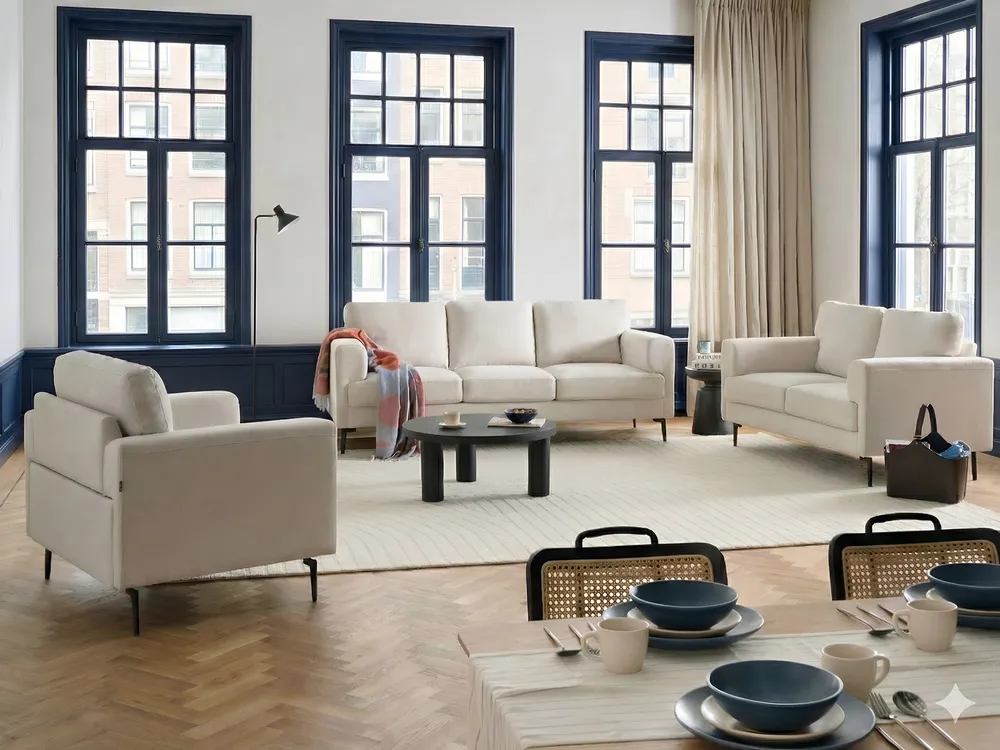 Sofa 3-Sitzer LOUSTO Stoff Hellbeige_1043929
