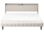 Bett mit LED BEAULIEU Stoff Beige 180 x 200 cm mit Stauraum mit USB-Anschluss_993563