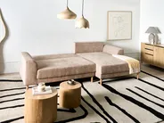 Corner Sofa Bed 3 Seater NUBORG Chenille Light Brown Left Hand_1017628