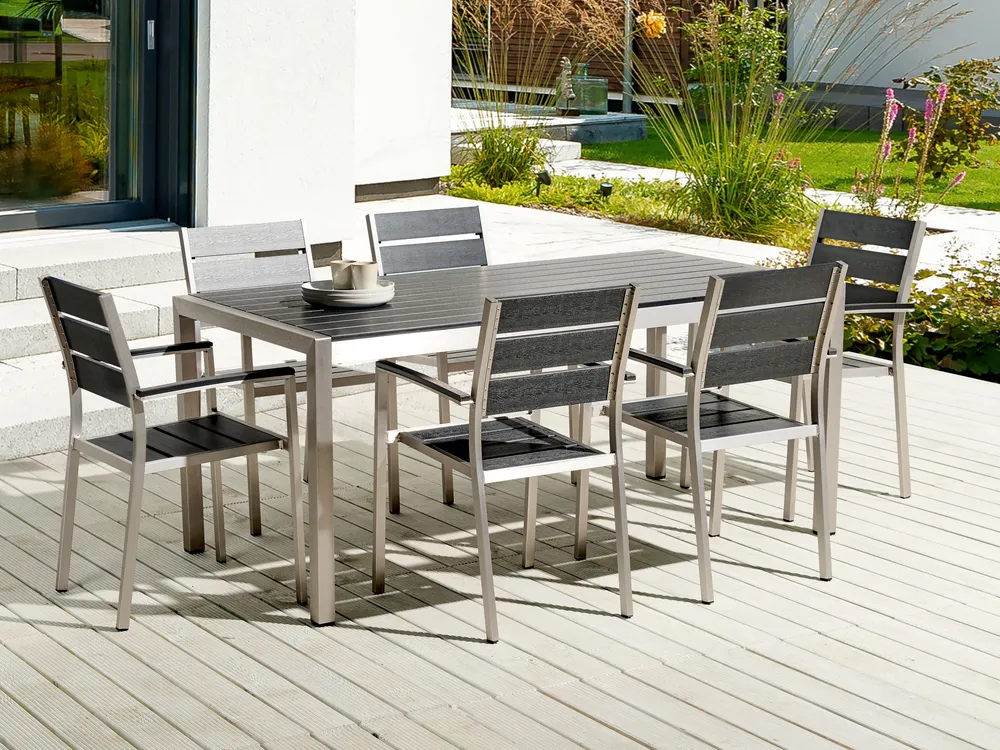 Gartentisch VERNIO 180 cm 90 cm Metall Schwarz / Silber