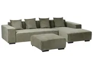 Ecksofa 4-Sitzer LUNGO mit Ottomane Cord Grün linksseitig_962281