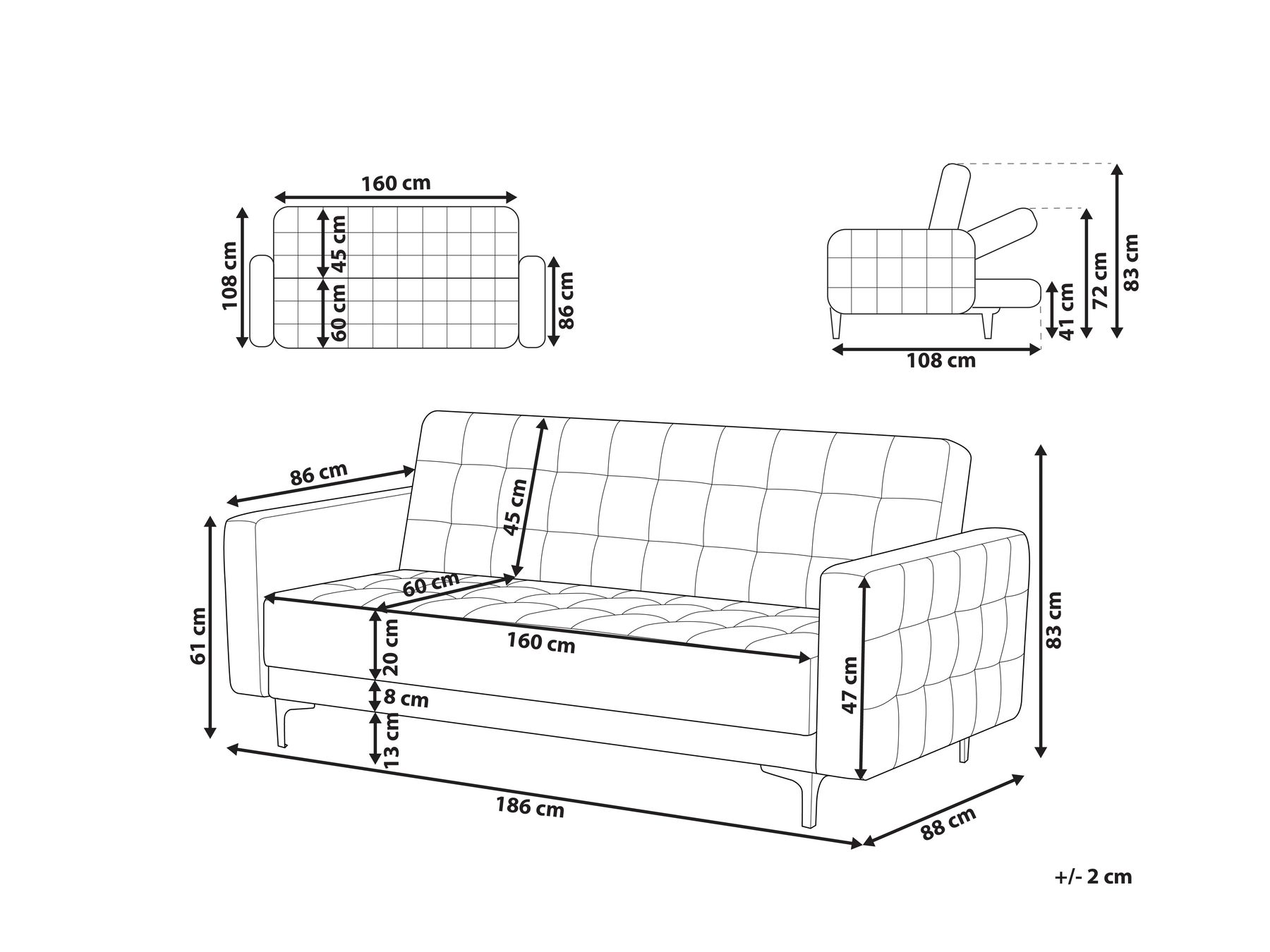 Schlafsofa 3-Sitzer ABERDEEN Samtstoff Schwarz_855969