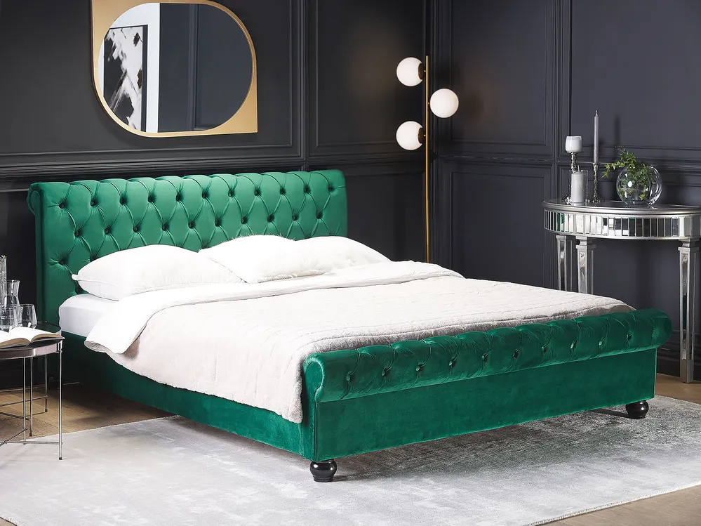 Bett mit Lattenrost Samtstoff AVALLON 160 x 200 cm Smaragdgrün
